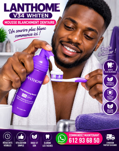 🦷 LANTHOME V34 Whiten – Mousse Dentifrice Blanchissante