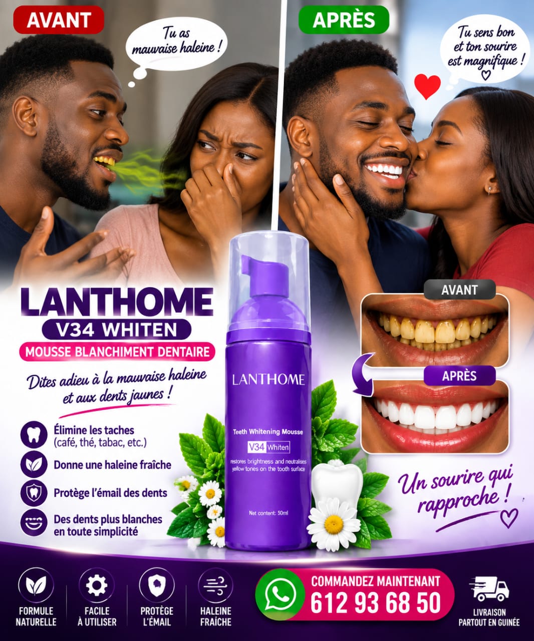 🦷 LANTHOME V34 Whiten – Mousse Dentifrice Blanchissante